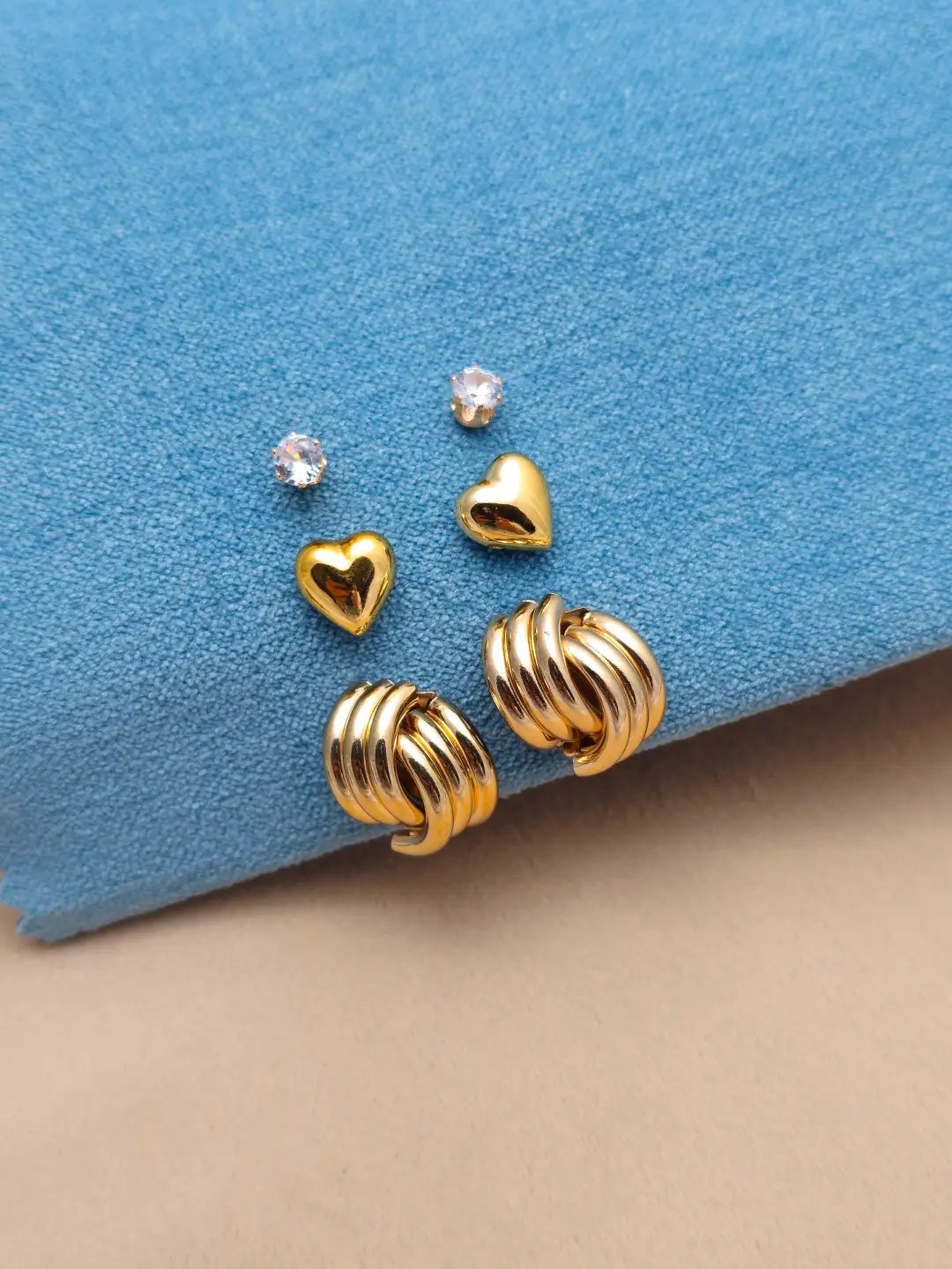 Golden Heart Knot Studs Set