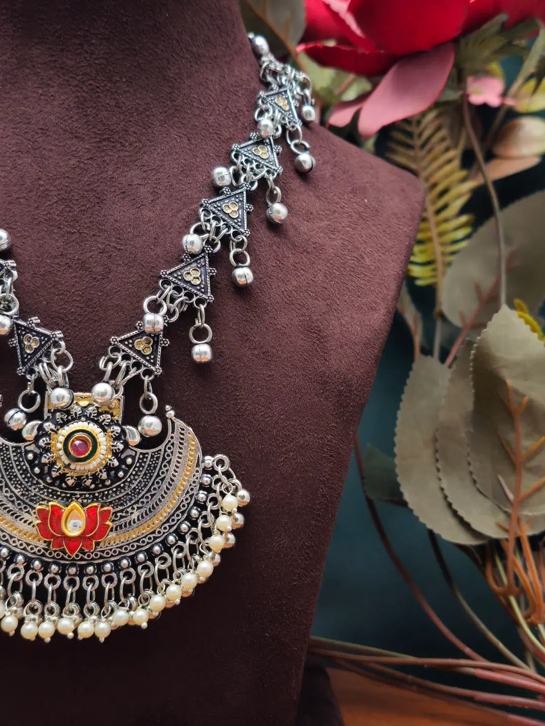 Lotus Pearl Oxidised long Set