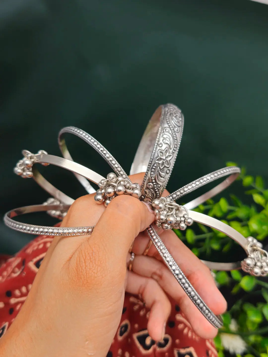 Oxidized Ghungroo Bangle Kada Set