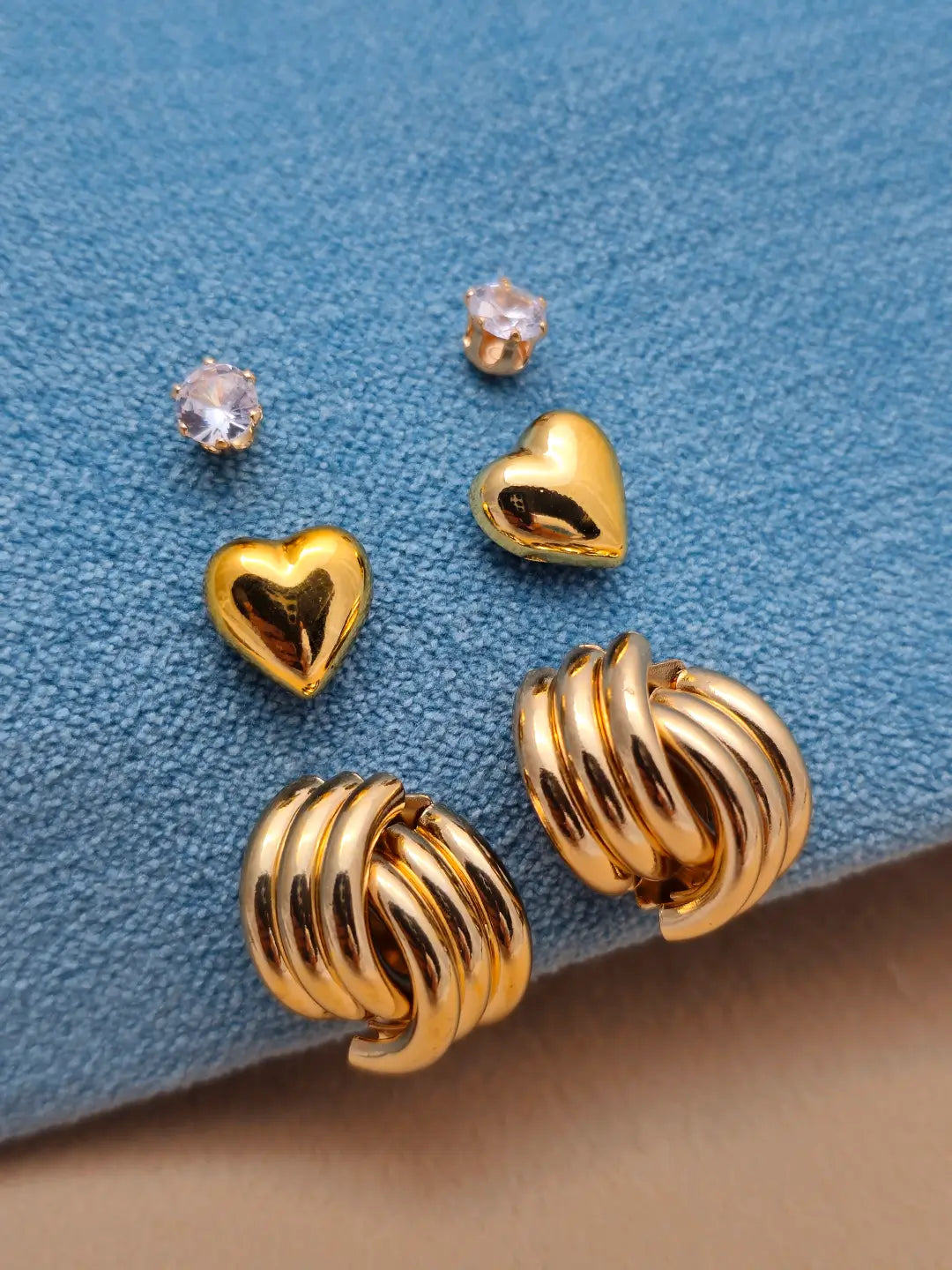 Golden Heart Knot Studs Set