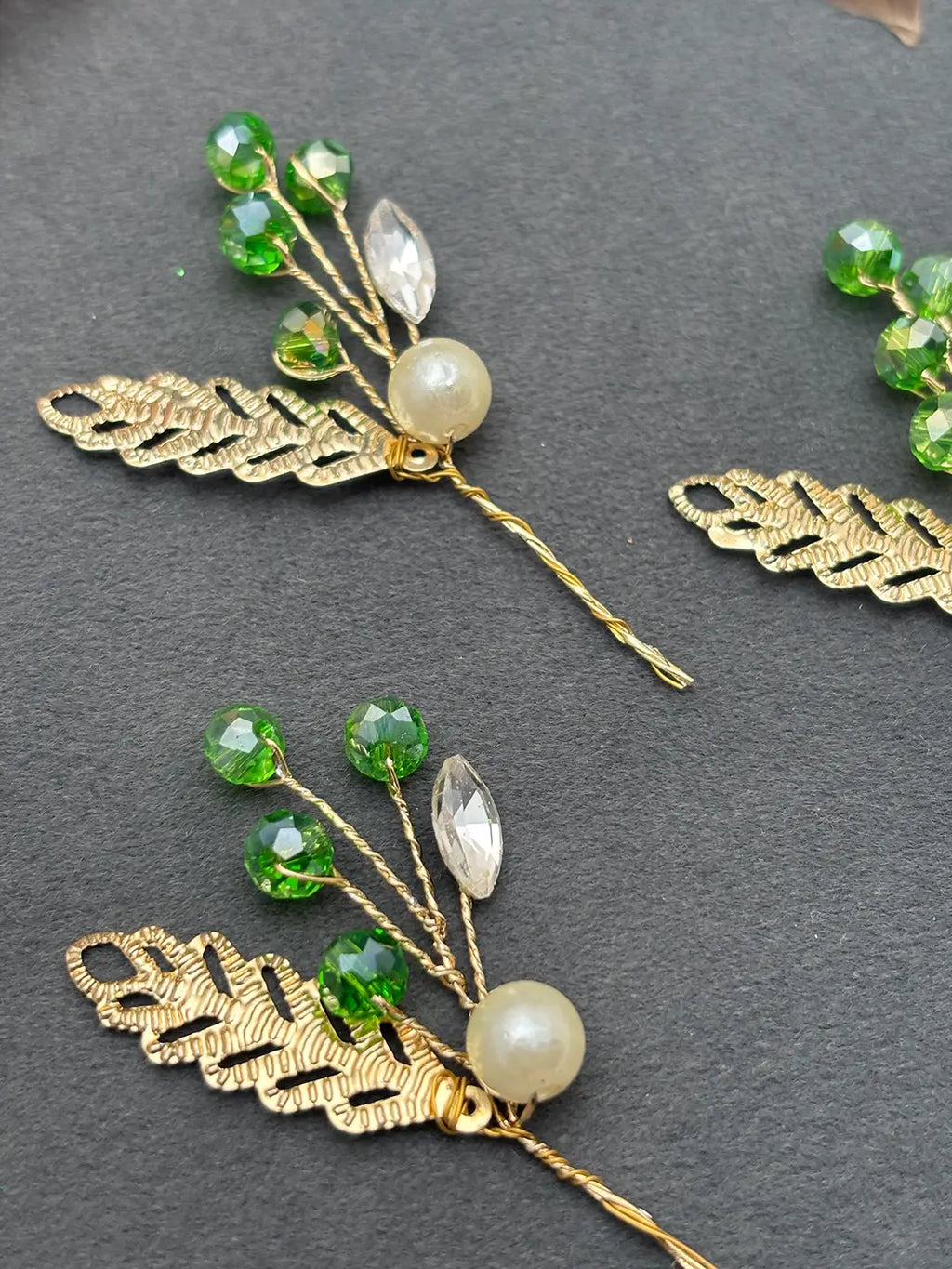 Gold Leaf Hair Clips with Pearls
