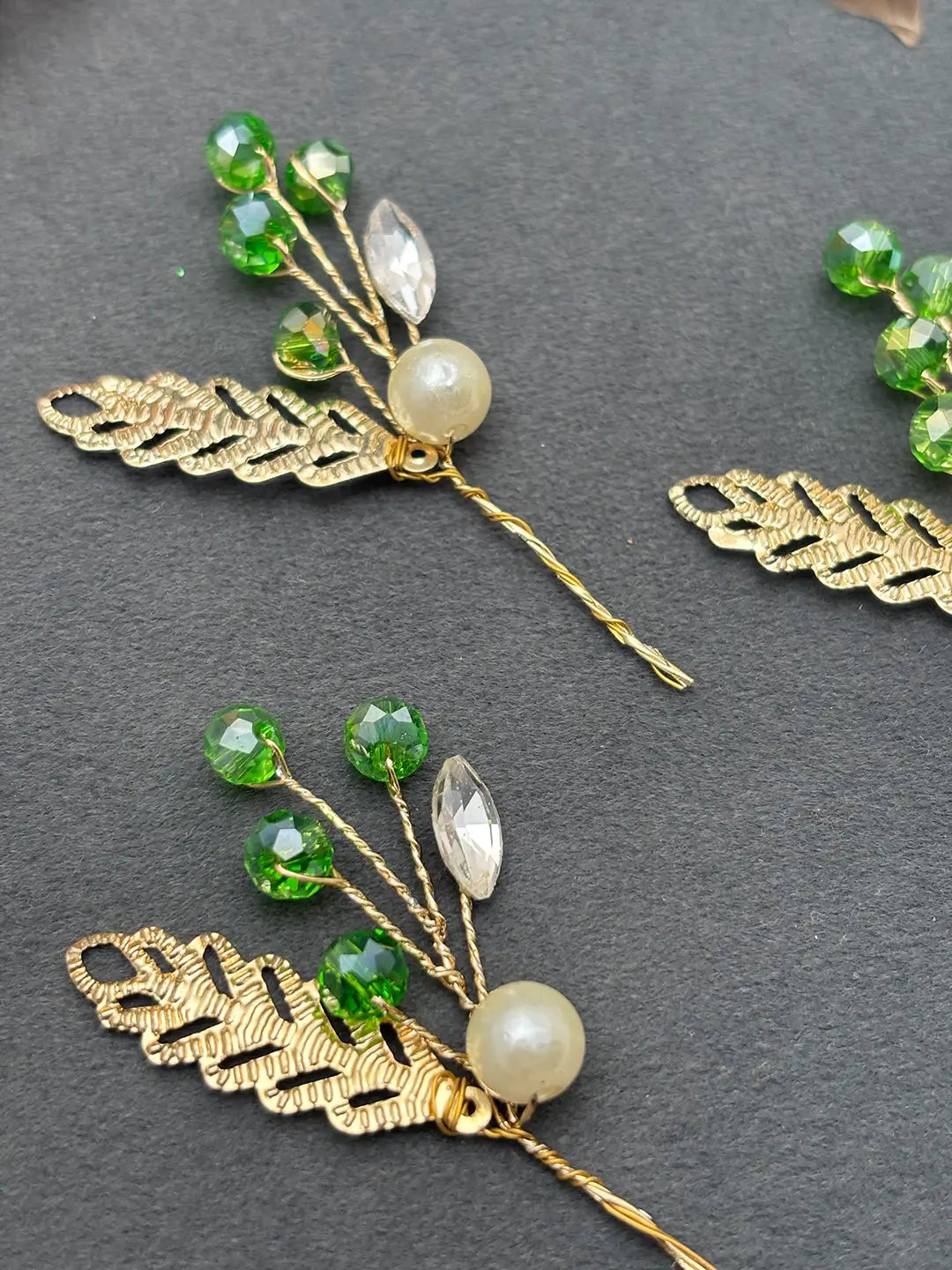 Gold Leaf Hair Clips with Pearls