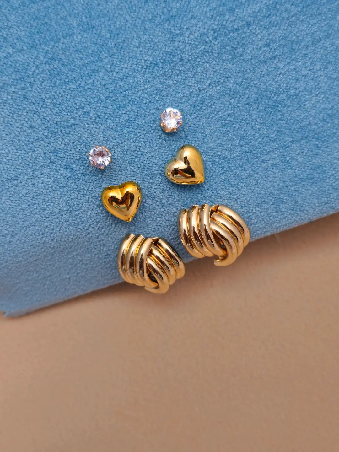 Golden Heart Knot Studs Set