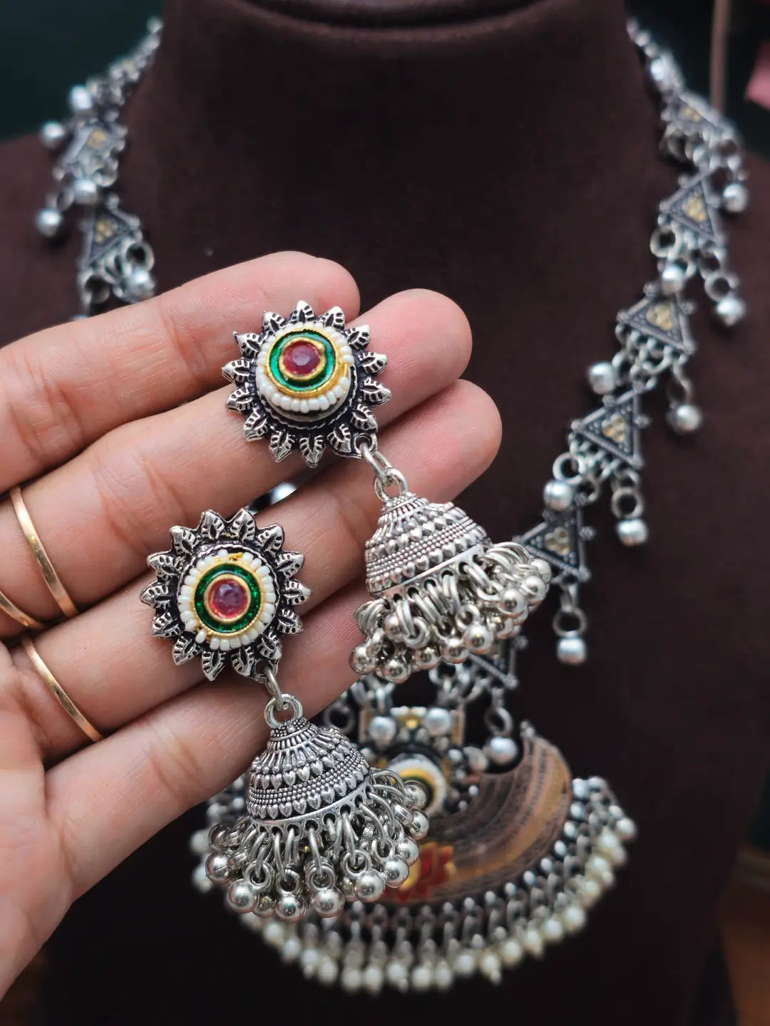 Lotus Pearl Oxidised long Set