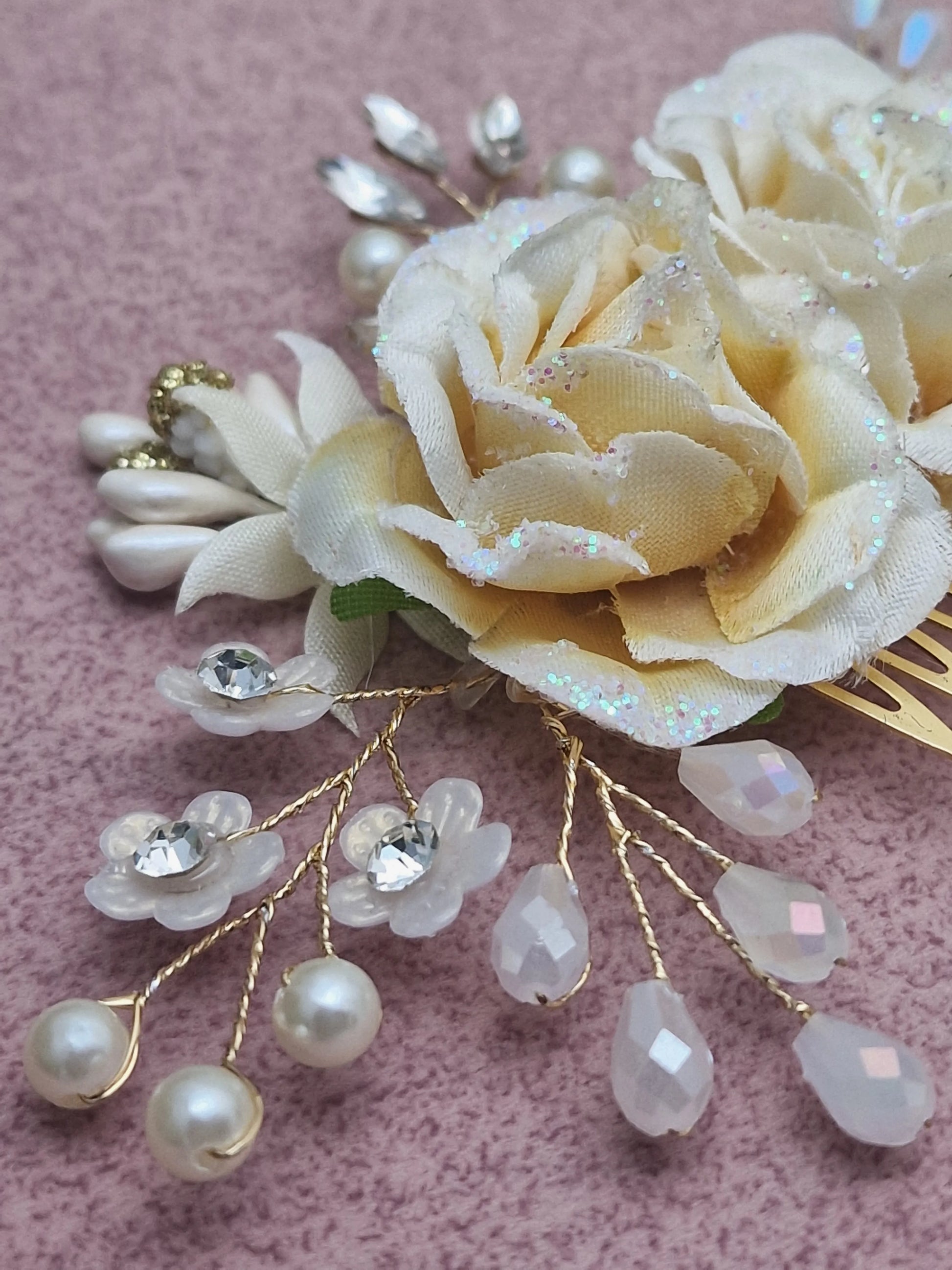 Off White Flower Hair Comb