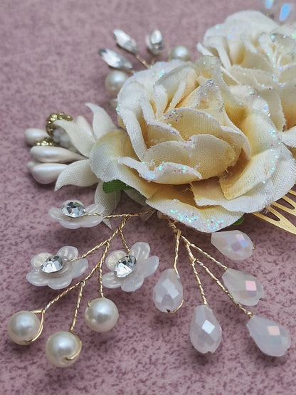 Off White Flower Hair Comb