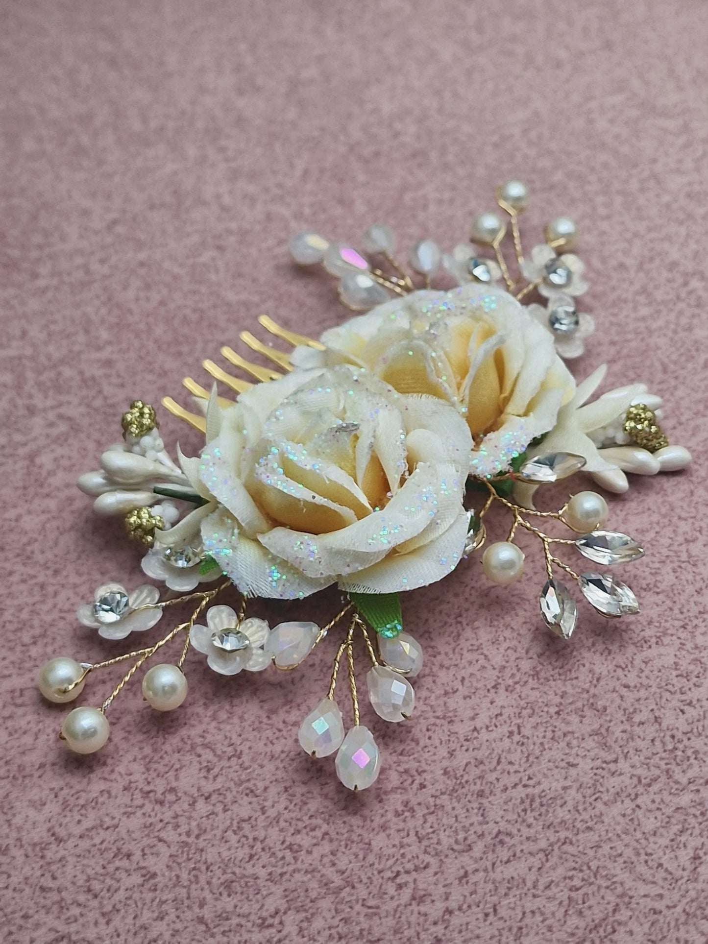 Off White Flower Hair Comb