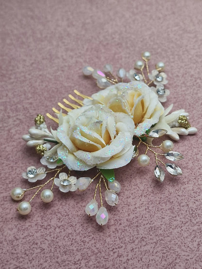 Off White Flower Hair Comb