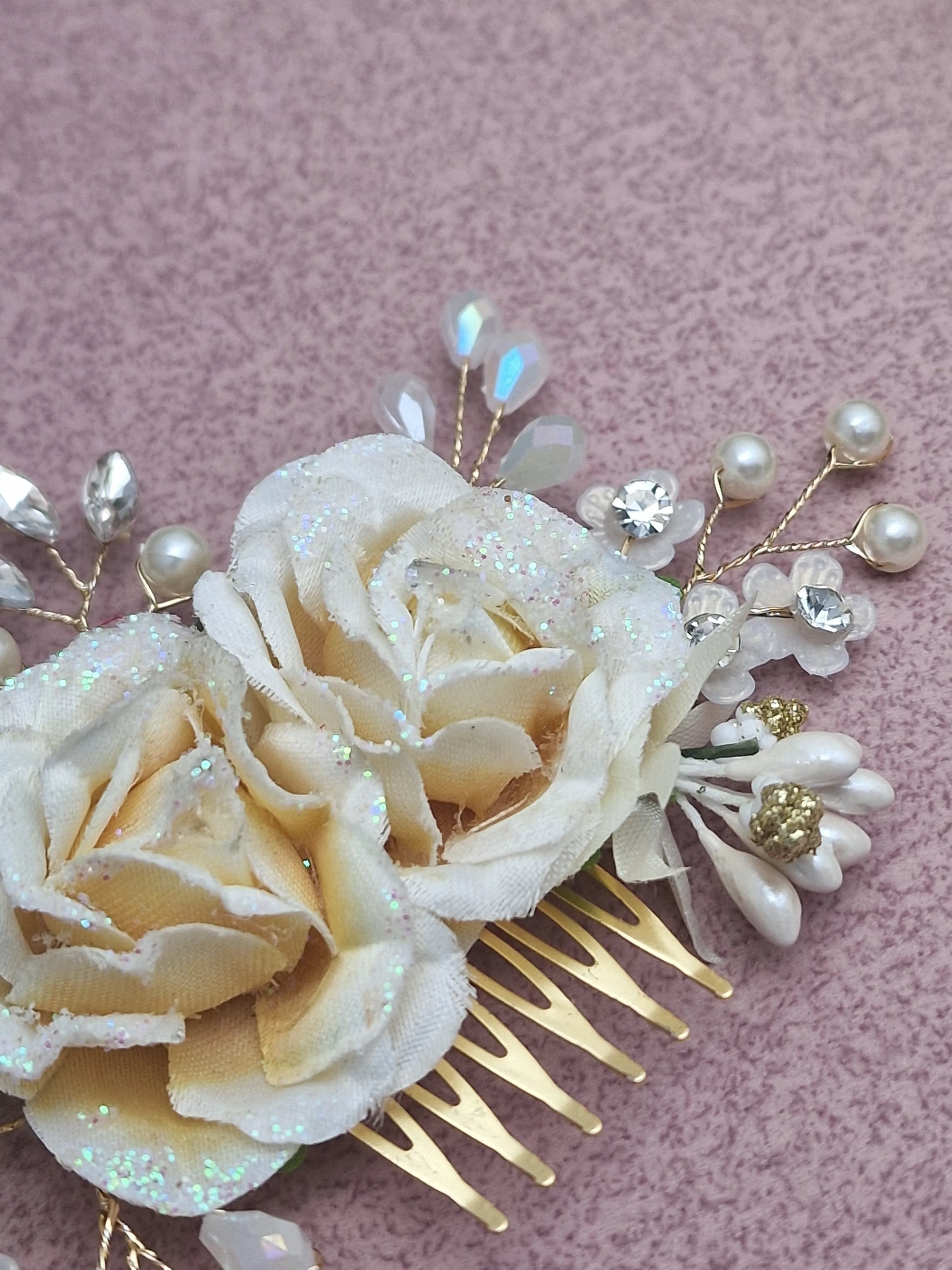 Off White Flower Hair Comb