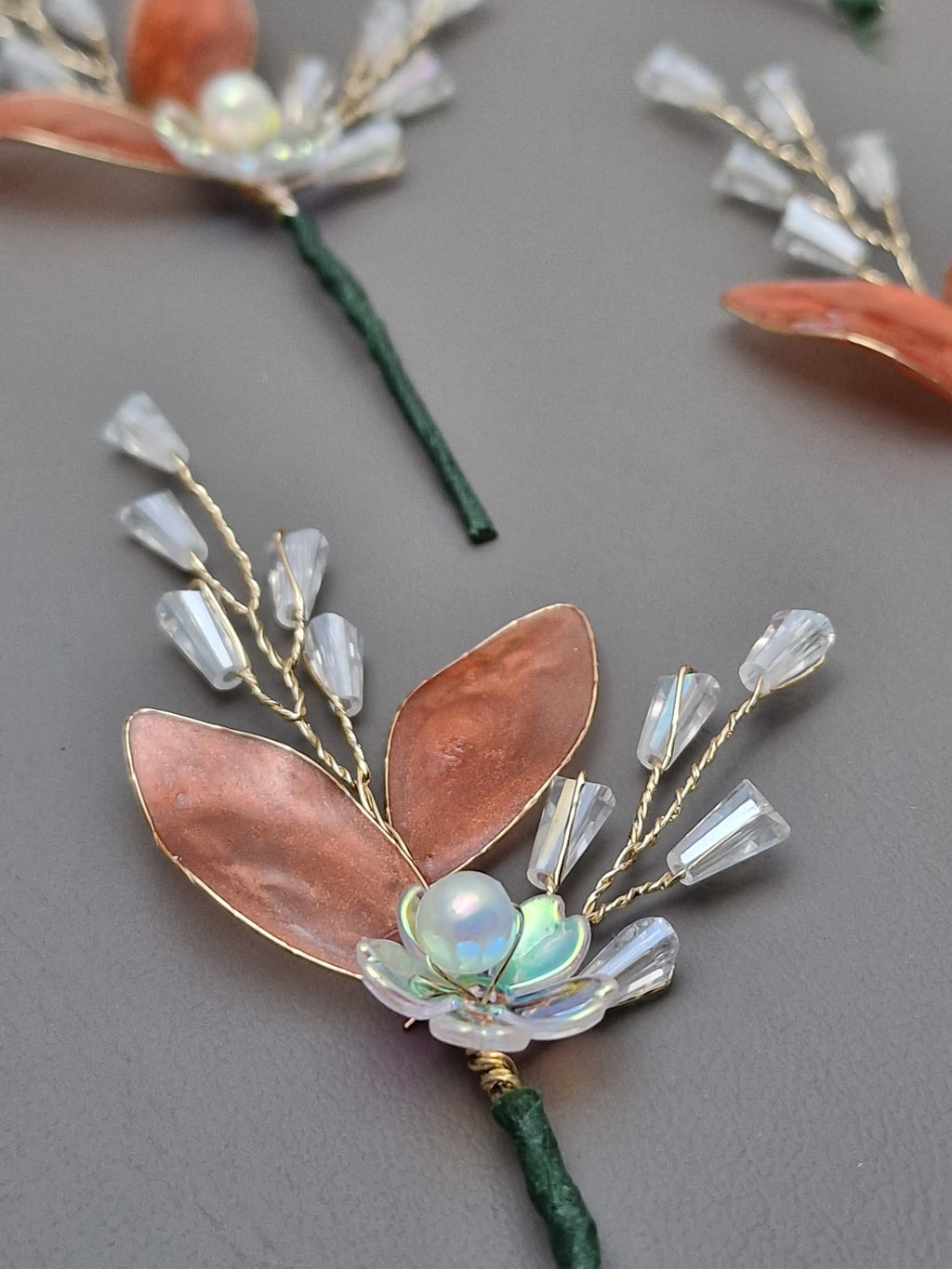 Copper Leaf & Crystal Hair Pin