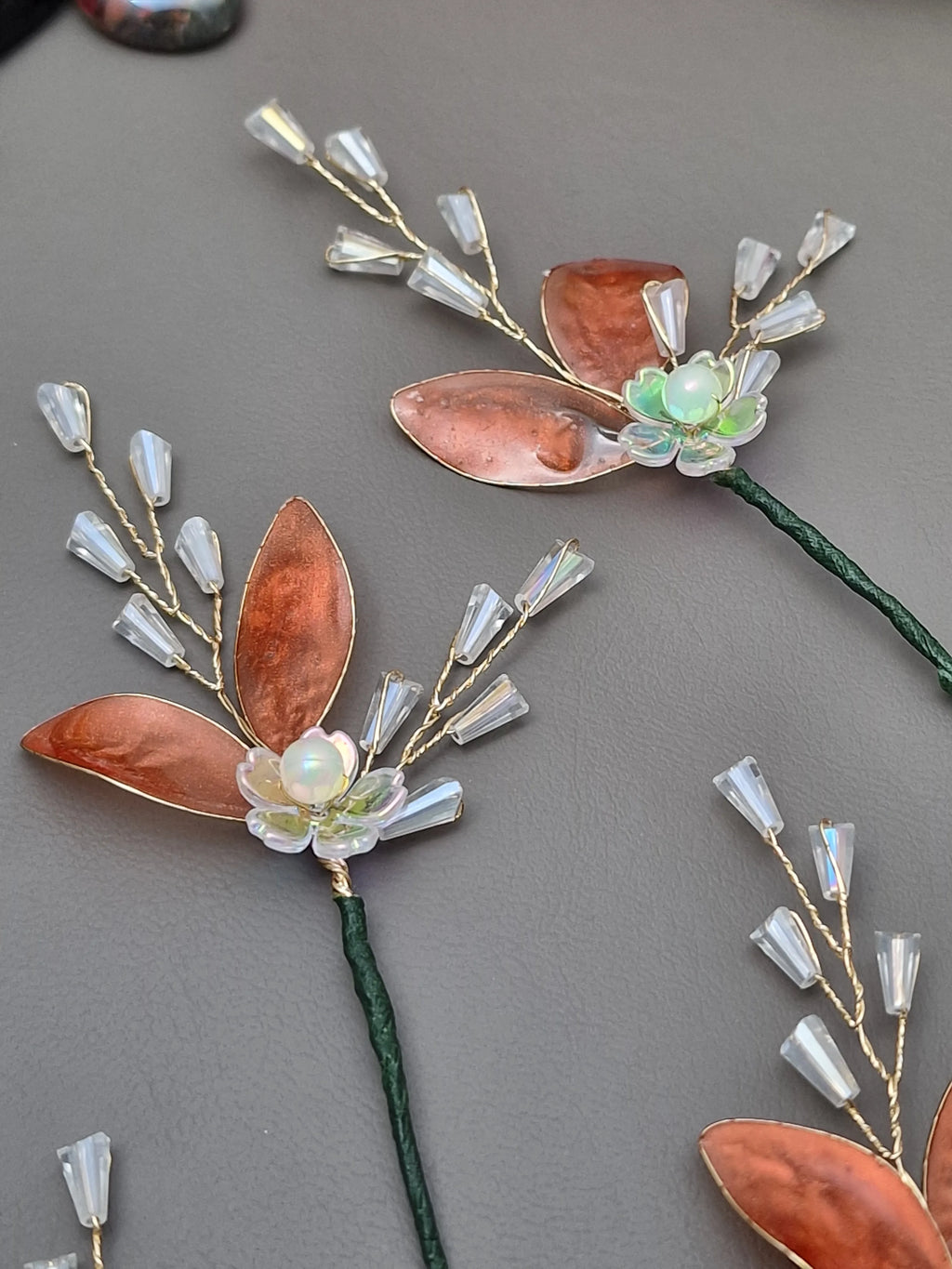 Copper Leaf & Crystal Hair Pin
