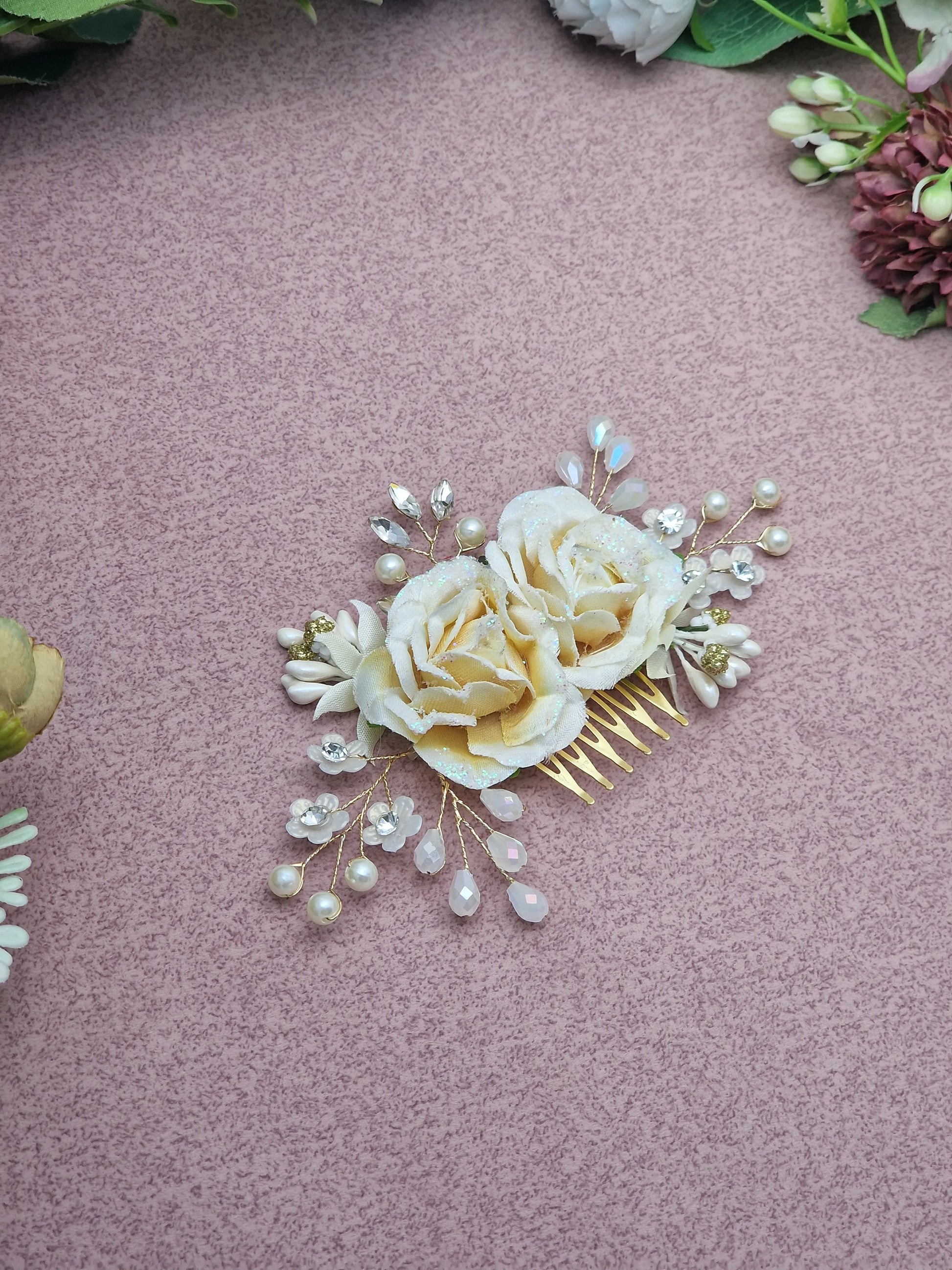 Off White Flower Hair Comb