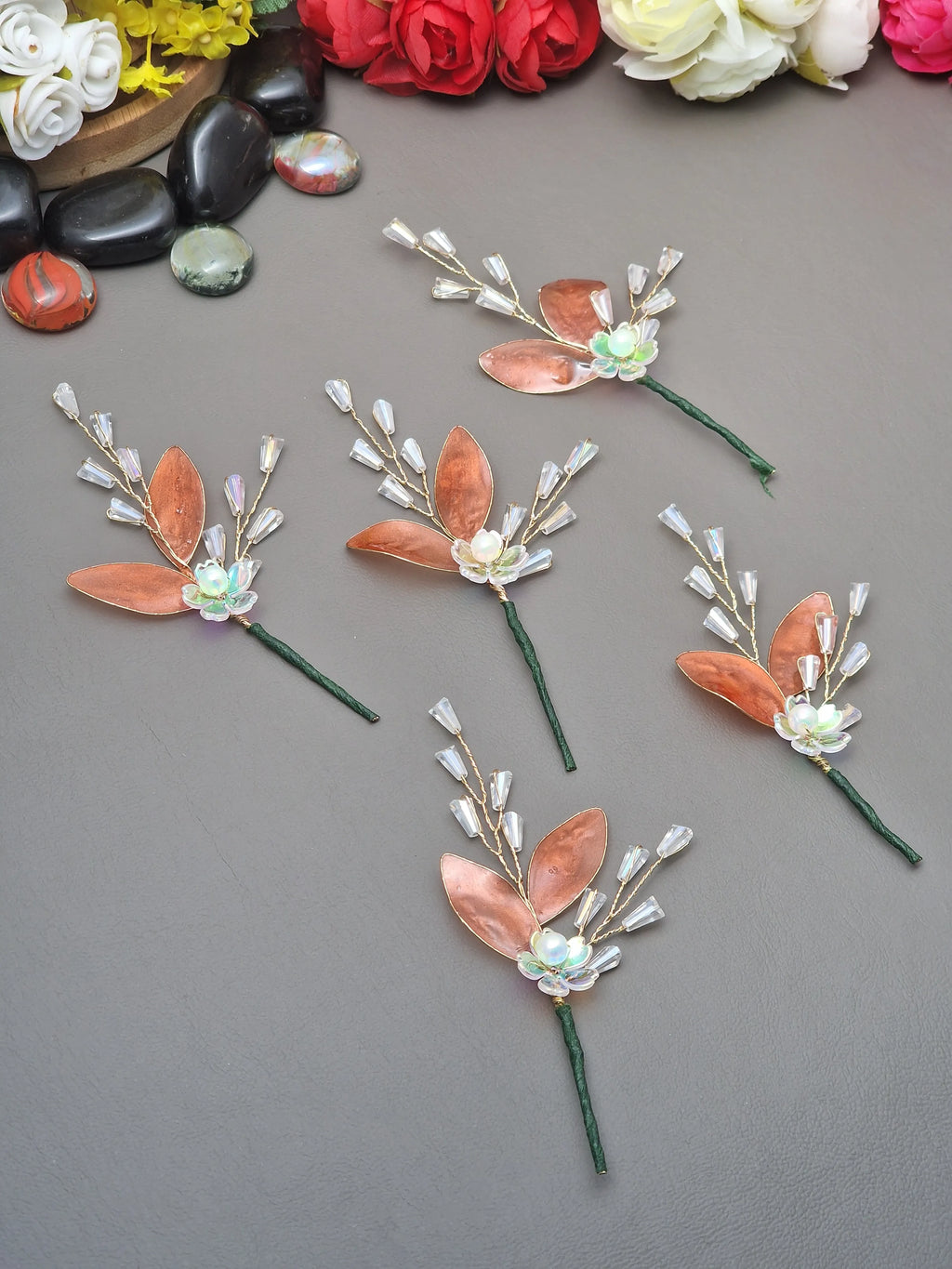 Copper Leaf & Crystal Hair Pin